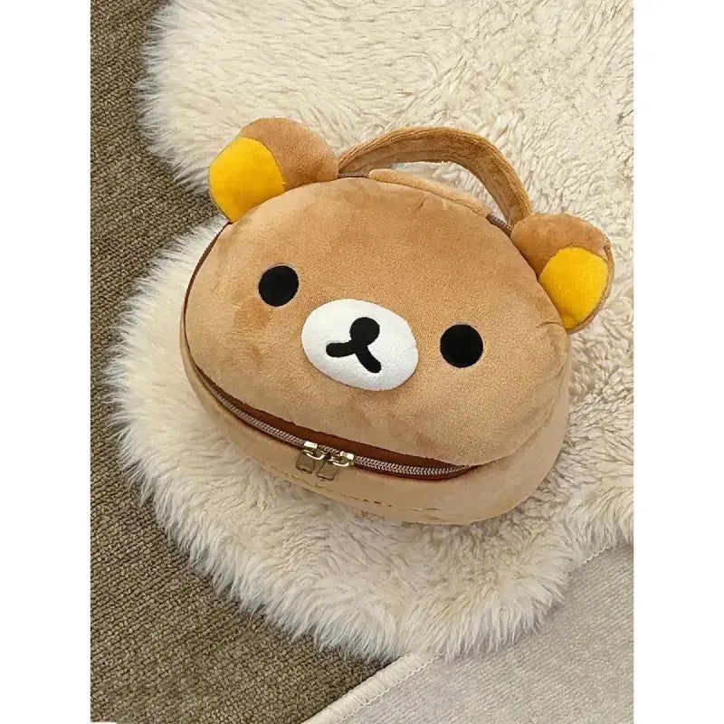Cute Rilakkuma Bear Plush Makeup Bag - Portable Cartoon Storage Pouch for Girls Travel & Daily Organization