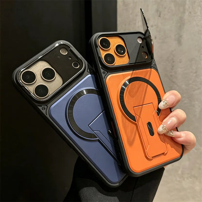MagSafe Magnetic Armor Case - Foldable Stand & Camera Lens Protection for iPhone 11-17 Series