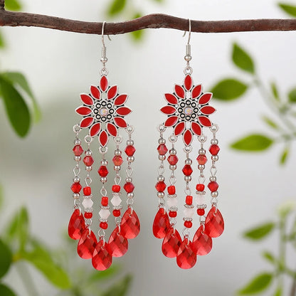 Bohemian Acrylic Water Drop Earrings - Crystal Bead Long Dangle Vacation Jewelry for Women
