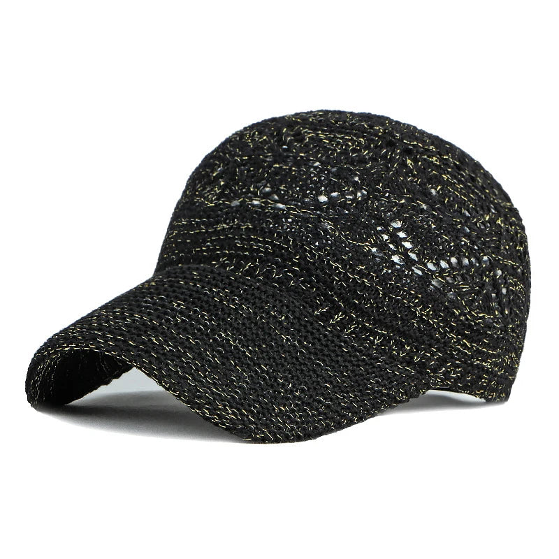 Women’s Summer Hollow Baseball Cap – Breathable Knitted Mesh Adjustable Sun Hat for Holiday and Outdoor Use