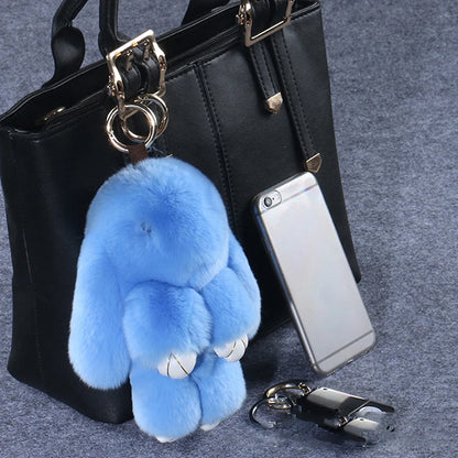 15cm Rabbit Fur Keychain - Fluffy Bag Charm, Car Key Pendant & Gift Accessory for Women