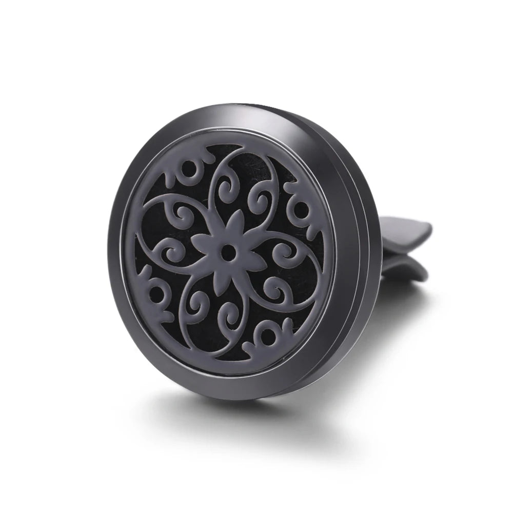All-Black Tree of Life Car Air Freshener – Stainless Steel Aromatherapy Essential Oil Diffuser Locket Pendant