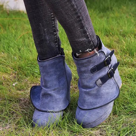 Women's Chunky Ankle Boots - Warm Retro Handmade Fashion Winter Boots