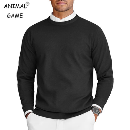 Men's Crew Neck Knit Sweater - Lightweight Long Sleeve Oversized Pullover for Casual Streetwear
