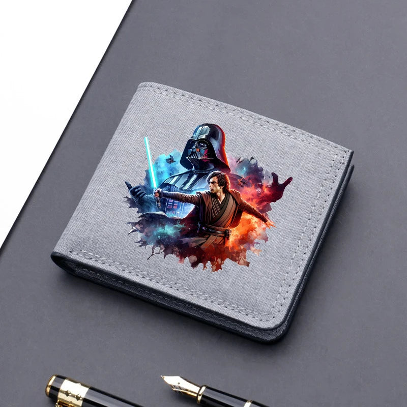 Star Wars Men's Canvas Wallet – Black/Blue/Gray Short Purse, Card Holder & Money Bag with Credit Card Case