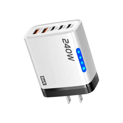 240W 5-in-1 GaN Fast Desktop Charger – USB-C Quick Charge 3.0 Adapter for iPhone Samsung Huawei