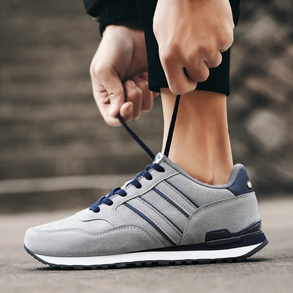 Men's Casual Artificial Leather Sneakers – Lightweight Breathable Lace-Up Flats for Spring & Outdoor Wear