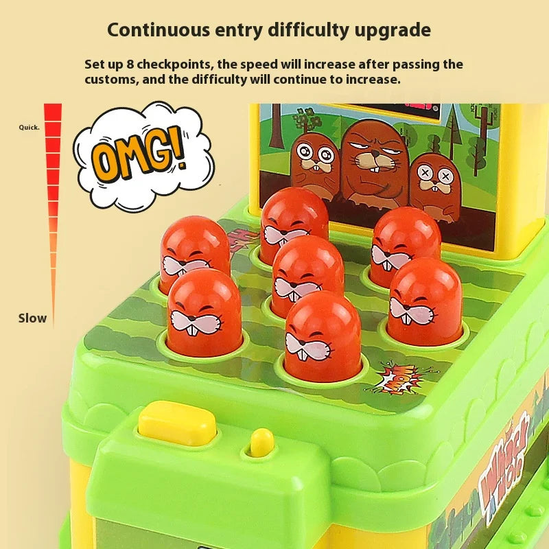 Whack-A-Mole Challenge Game — Electric Two-Player Battle Table with Lights, Music & Cartoon Fun for Parties and Desktop Play