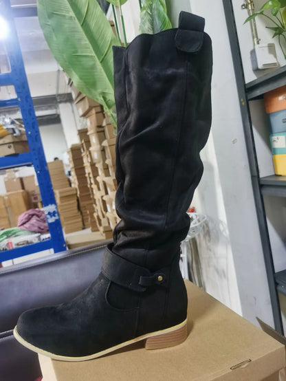 Women’s Thigh-High Suede Boots – Low Heel Side-Zip Knee-High Booties, Retro Autumn Winter Size 43