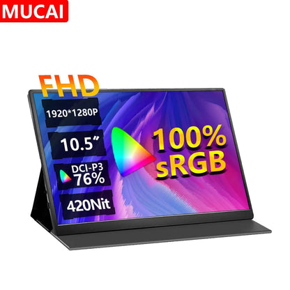 MUCAI 10.5″ 1280P Portable Monitor — 16:10 IPS, 60Hz, 100% sRGB, 420Cd/m² for Laptop, Mac, Xbox, PS4/5, Switch