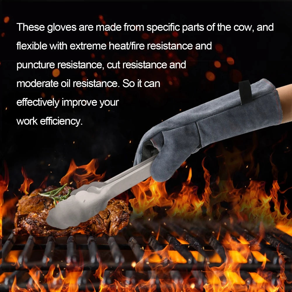 16-Inch Heat Resistant Welding Gloves – Thick Cow Split Leather Work Gloves for Welders, BBQ, Grill & Oven Use