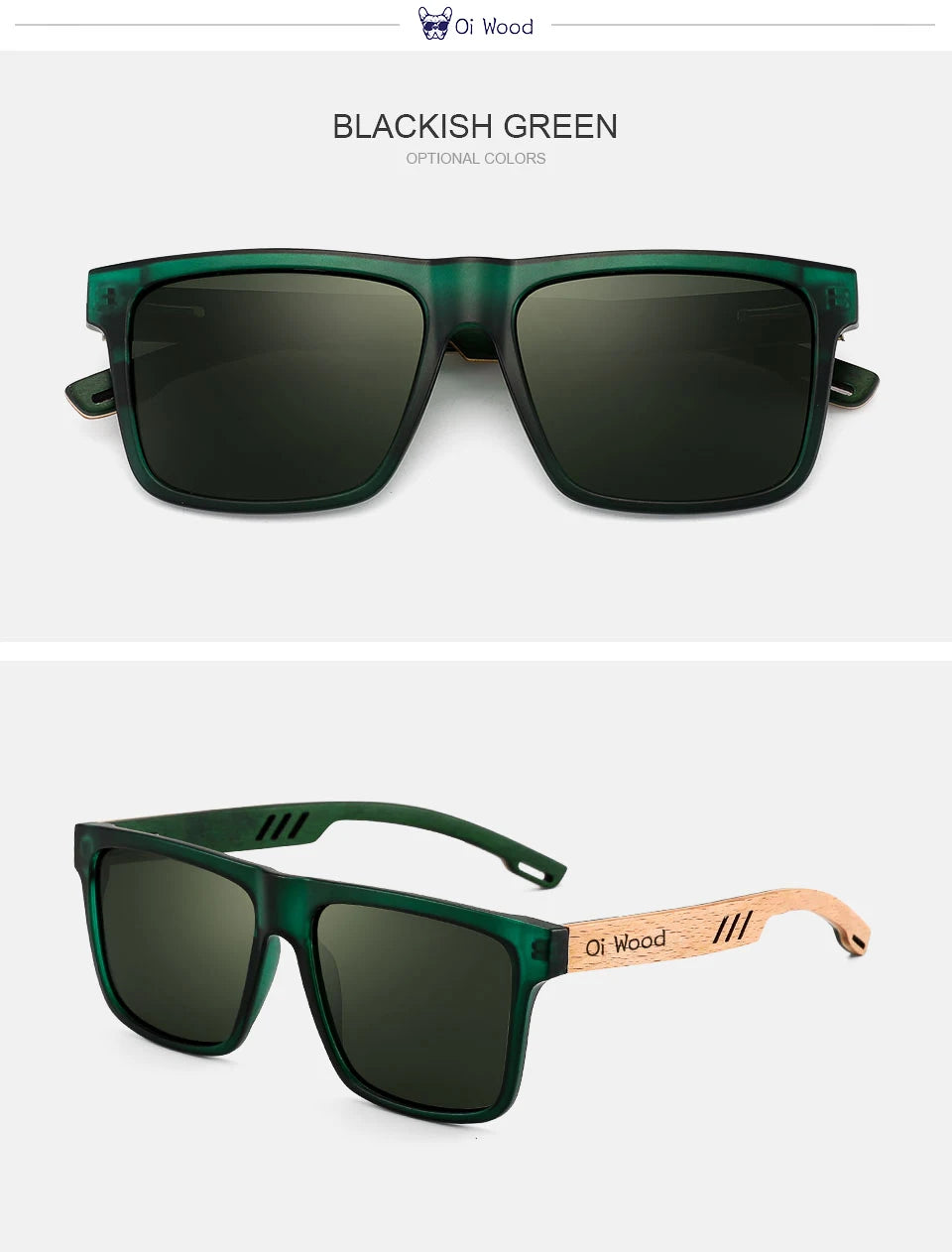 Oi Wood Square Polarized Sunglasses for Men — UV400 Fashion Sport & Driving Sun Glasses