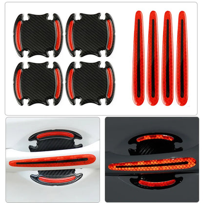 8PCS Car Door Handle Bowl Protectors — Anti-Collision, Anti-Scratch Reflective Strips for Exterior Safety