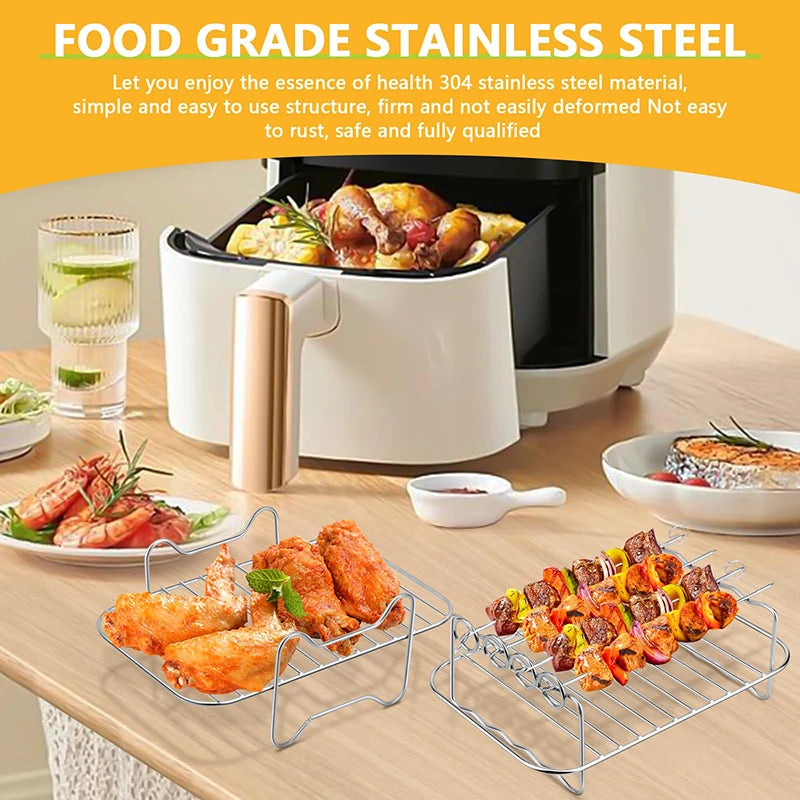 Rectangle Air Fryer Rack Set – Compatible with Ninja DZ201/DZ401, Double Basket Grill & Baking Racks