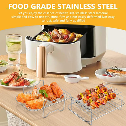 Rectangle Air Fryer Rack Set – Compatible with Ninja DZ201/DZ401, Double Basket Grill & Baking Racks