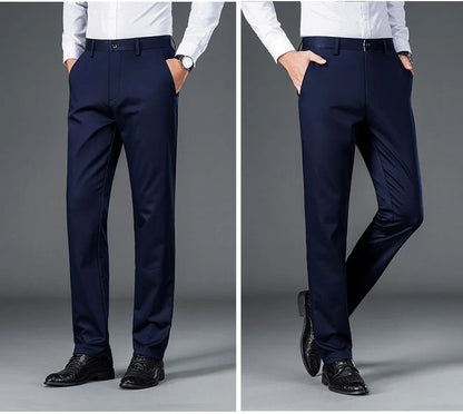 Men's Lightweight Business Casual Pants – Stretch Quick-Dry Straight Leg Trousers in Black & Deep Blue