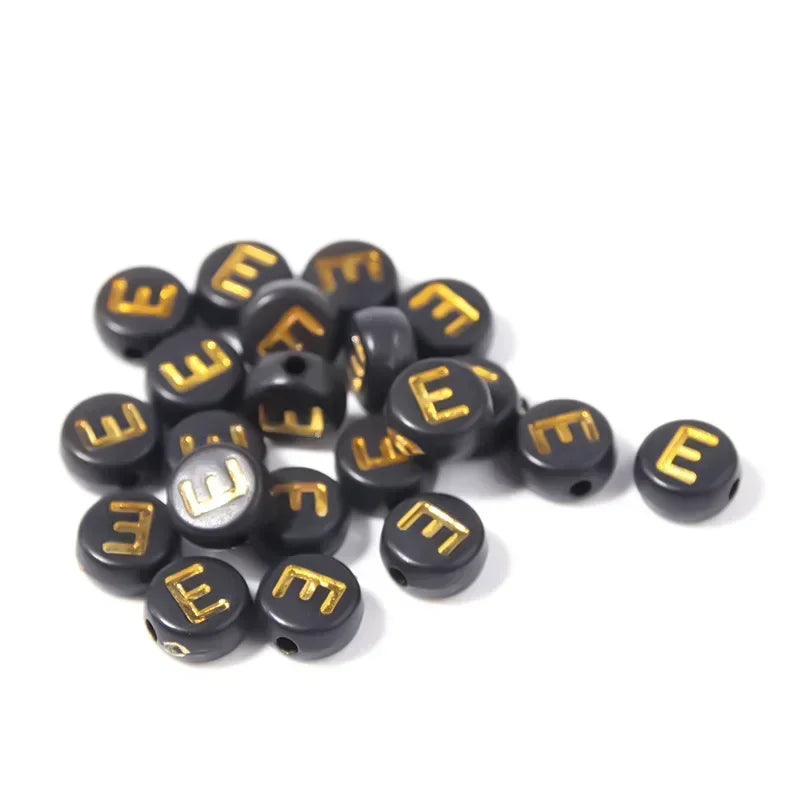 A-Z Alphabet Beads Set - 100-500pcs Black Gold Acrylic Letter Beads for DIY Jewelry Making Charm Bracelets Accessories