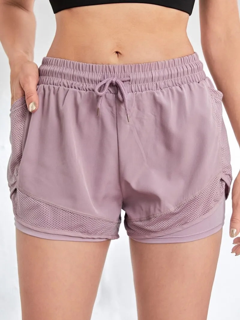 Women’s Elastic Sports Shorts with Pockets – Two-in-One Yoga Leggings for Running & Training
