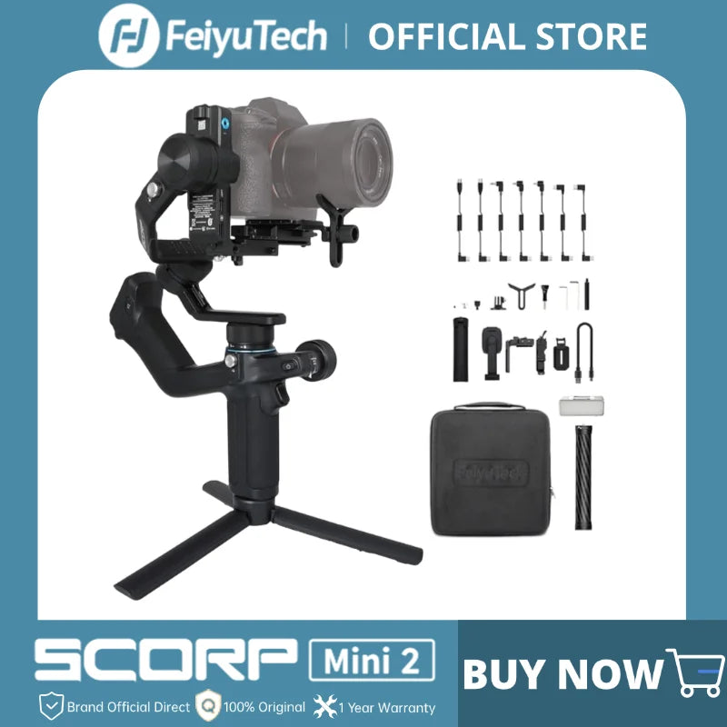 FeiyuTech SCORP Mini 2 Kit - 3-Axis Handheld Gimbal for Mirrorless Camera, Action Cam, Smartphone with AI Tracker, 1.2kg Load Capacity