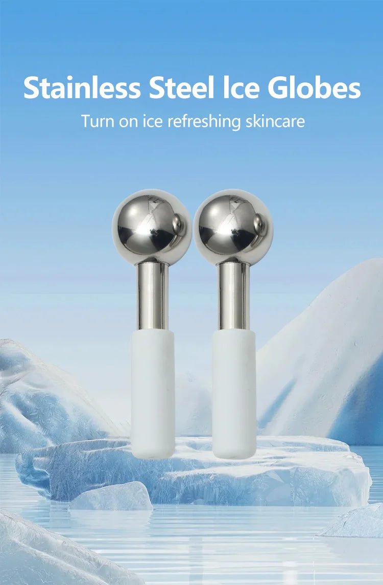 Mini 2pcs Stainless Steel Ice Globes – Cryo Sticks for Face & Eyes, Cold Roller for Puffiness, Wrinkles & Dark Circles