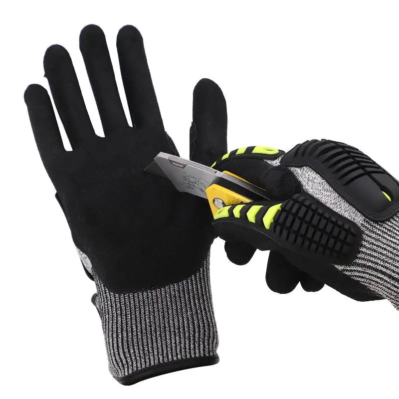 Cut-Resistant Safety Work Gloves - Anti-Vibration, Impact-Resistant & Oil-Proof Nitrile-Dipped Protective Gloves