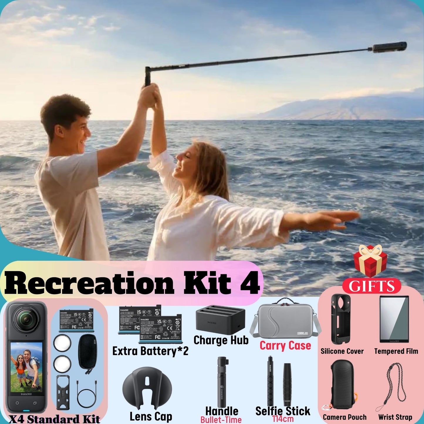 Insta360 X4 8K 360 Action Camera – 72MP, Active HDR, Waterproof, AI Powered with 2.5'' Touchscreen