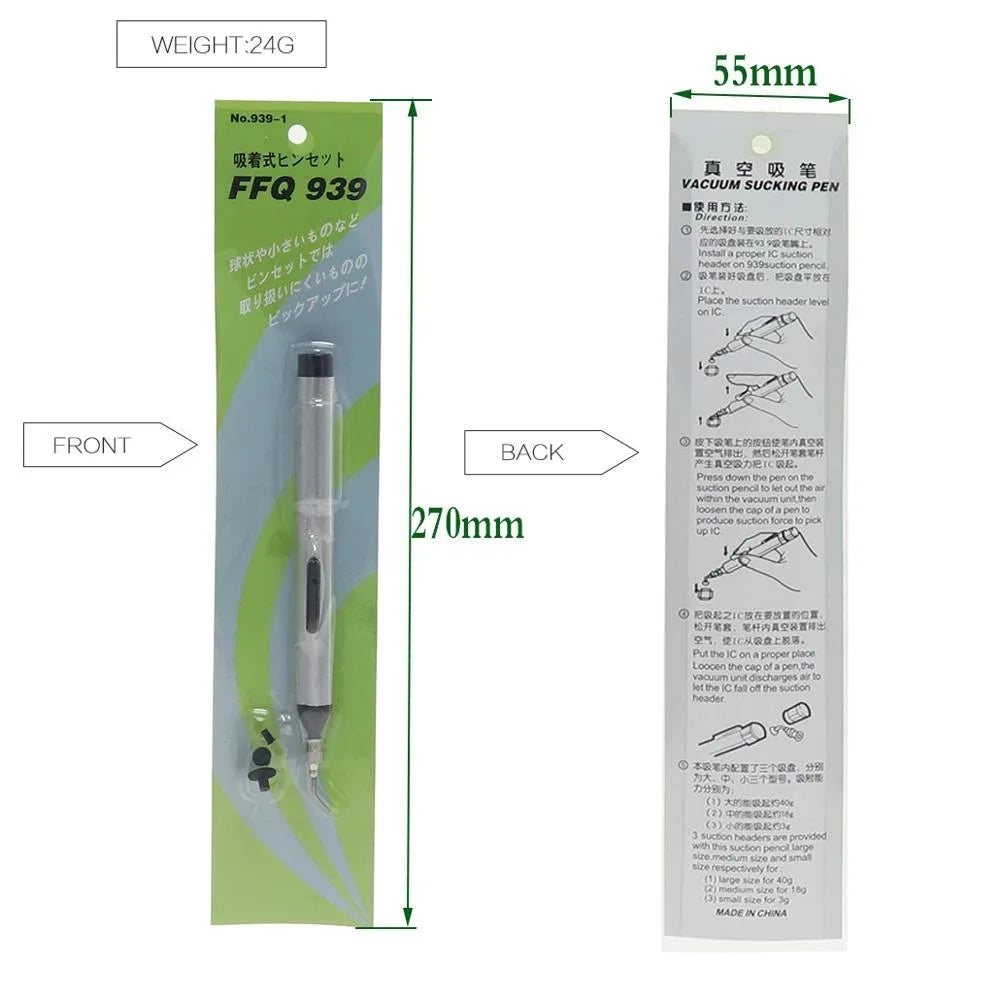Vacuum Suction Pen Kit - IC SMD Pickup Tool with 3 Suction Cups for Electronics Repair and Desoldering