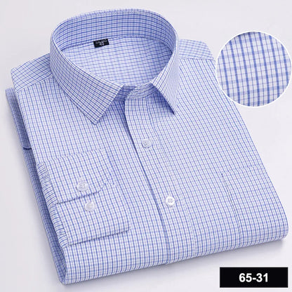 Men’s Plaid Stripe Long Sleeve Shirt - Casual Business Formal Office Shirt with Single Pocket for All Seasons