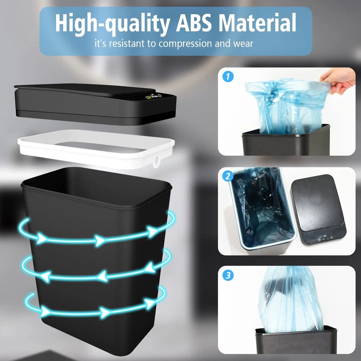 Touchless Automatic Bathroom Trash Can – Slim Motion Sensor Smart Garbage Bin with Lid for Bedroom, Office & Living Room