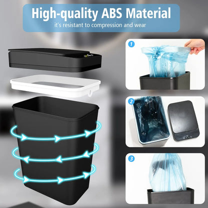 Touchless Automatic Bathroom Trash Can – Slim Motion Sensor Smart Garbage Bin with Lid for Bedroom, Office & Living Room