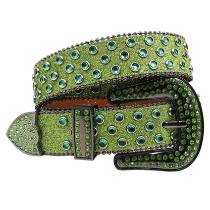 Women’s Rhinestone Skull Leather Belt – Luxury Designer Studded Strap for Jeans, White & Black