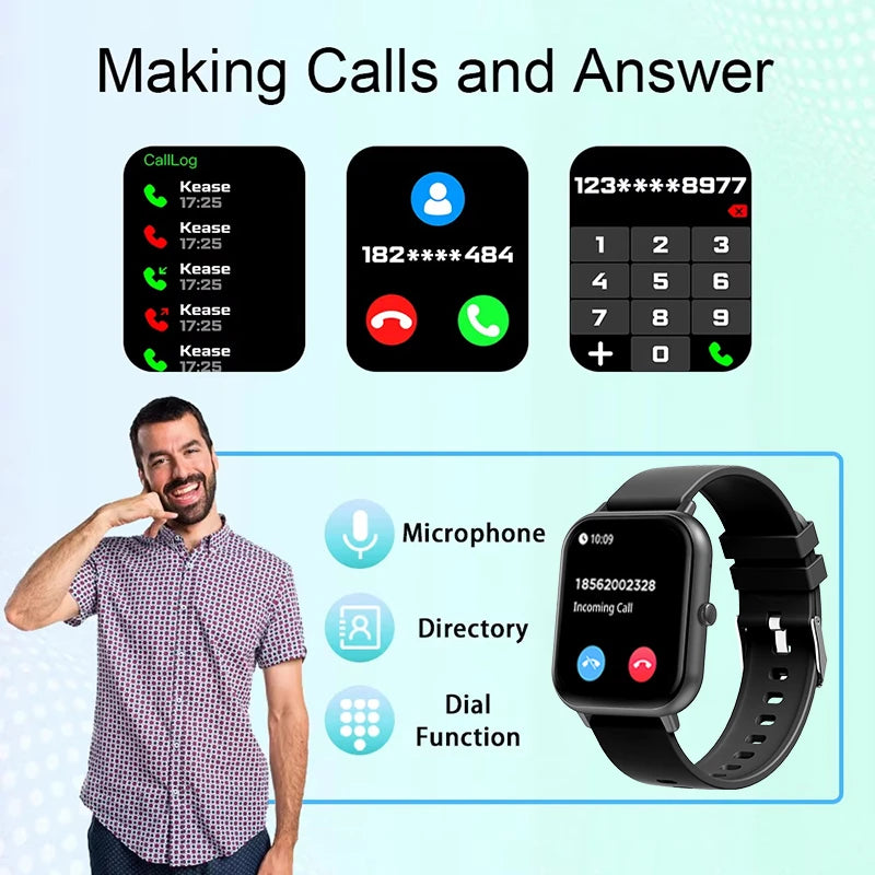 2025 New Smartwatch for Men & Women – Bluetooth Call, Fitness Tracker, Heart Rate Monitor, IP68 Waterproof, Compatible with Xiaomi, iOS & Android