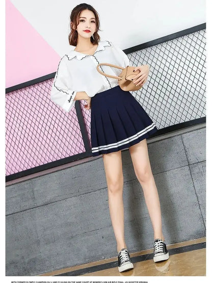 Preppy Pleated Mini Skirt – Elastic Waist Vintage Korean Streetwear for Girls & Students