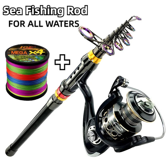 Spinning Fishing Rod & Reel Combo - 1.8-3.6M Carbon Fiber Sea Pole with 5.2:1 Gear Ratio Reel & Line Kit for Bass Fishing