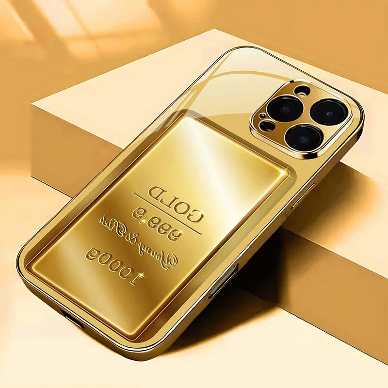 Gold Bar Metallic Phone Case - Luxury Glass Cover for iPhone