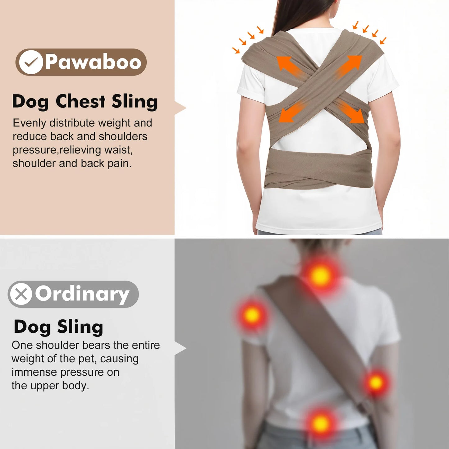 Pawaboo Pet Sling Carrier - Hands-Free Soft Cotton Front Facing Bag for Small Dogs & Cats