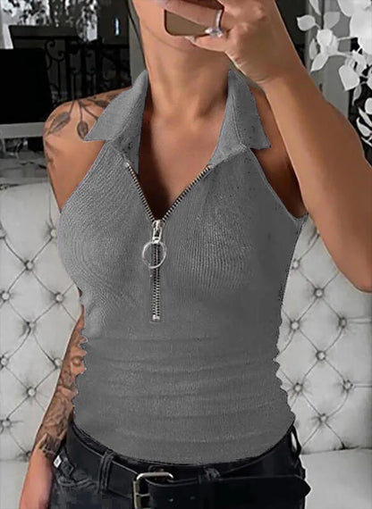 Stylish Solid Color Zipper Vest: Women's Fashion Casual T-Shirt for Spring & Summer in Europe and the United States