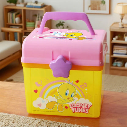 Cute Cartoon Kids Storage Box - Double Layer Portable Plastic Organizer for Toys, Crayons, Snacks & Building Blocks
