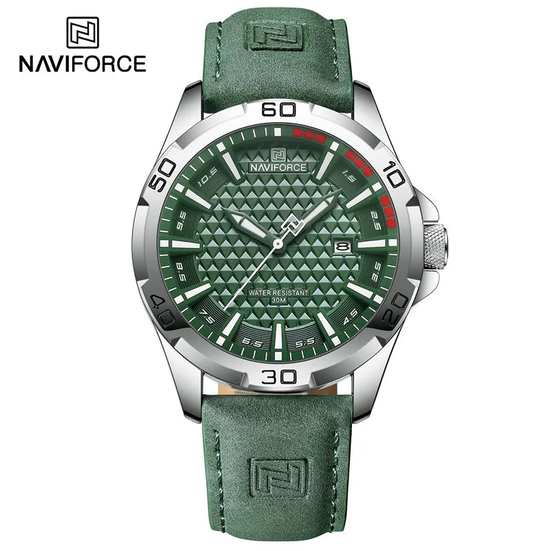 NAVIFORCE Men's Quartz Watch — Fashion Leather Strap Sport Waterproof Wristwatch with Calendar