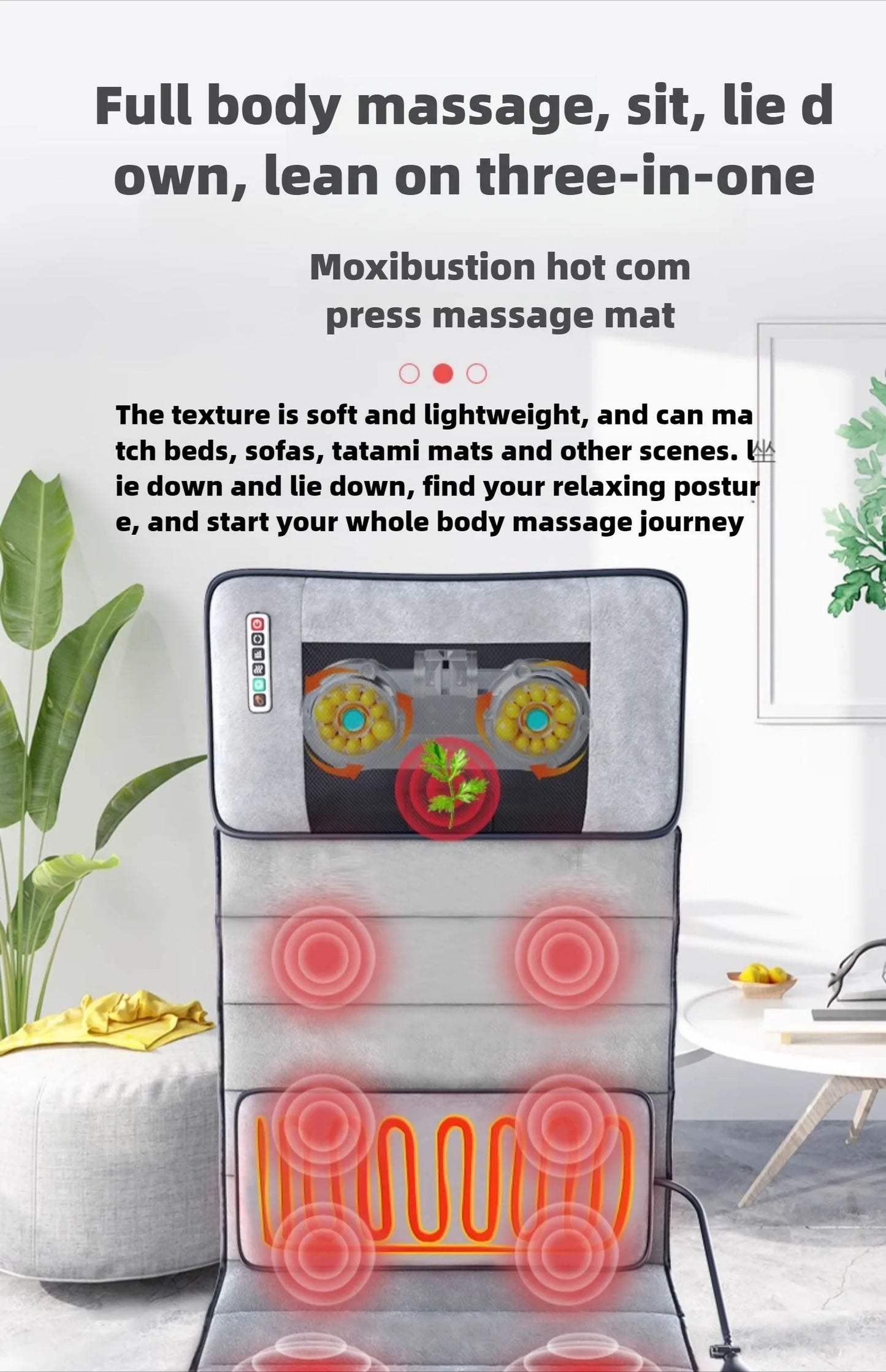 Electric Full Body Massage Mattress with Heating, Kneading & Vibration – Neck and Back Relaxation Pillow with Hand Control and Lumbar Airbag
