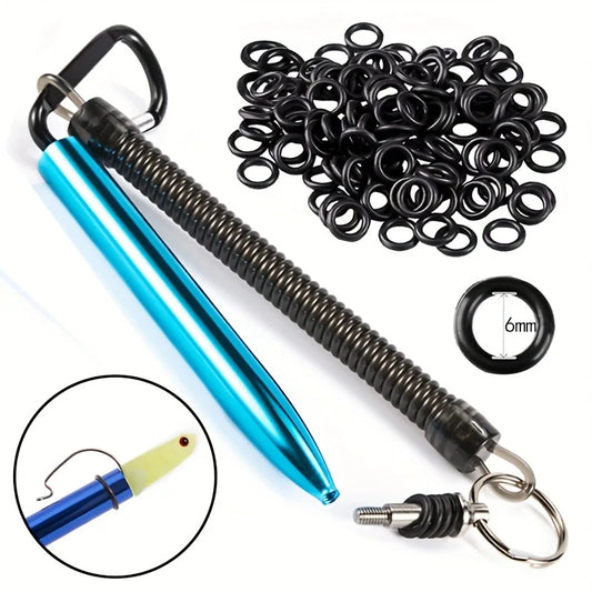 Stainless Steel Wacky Rig Tool Set - Fishing Rigging Kit with 100 O-Rings for Soft Bait Setup