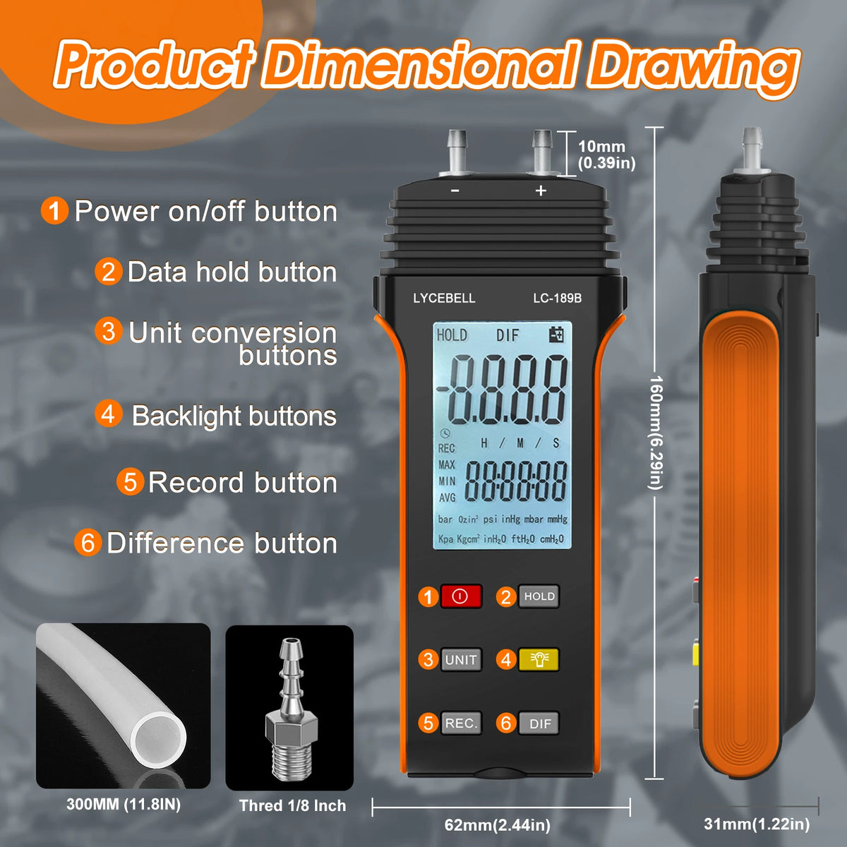 BTMETER Hot Wire Anemometer & Manometer Kit - HVAC Airflow and Gas Pressure Tester with 360° Swivel Probe, LCD Backlight & 12 Units
