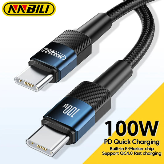 NNBILI 100W USB-C to Type-C Cable – PD Fast Charging Cord for iPhone 15 Pro Max, MacBook, Samsung, Xiaomi, Huawei (1M/2M)