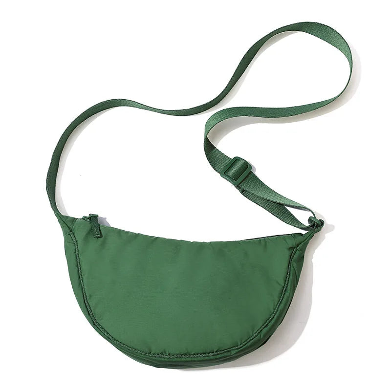 Solid Color Women's Portable Shoulder Bag – Simple Nylon Cloth Padded Crossbody Travel Purse & Messenger Bag
