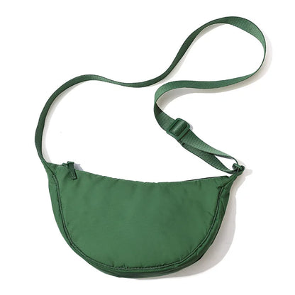 Solid Color Women's Portable Shoulder Bag – Simple Nylon Cloth Padded Crossbody Travel Purse & Messenger Bag