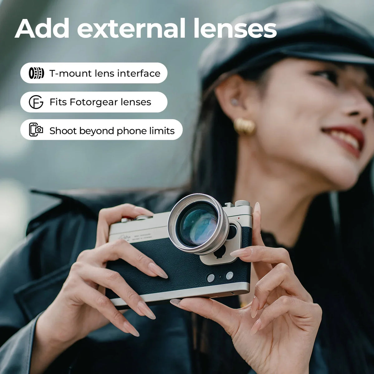 Fotorgear iPhone 17 Retro Camera Case Kit - Classic Photography Accessories with T-Mount Support for External Lenses