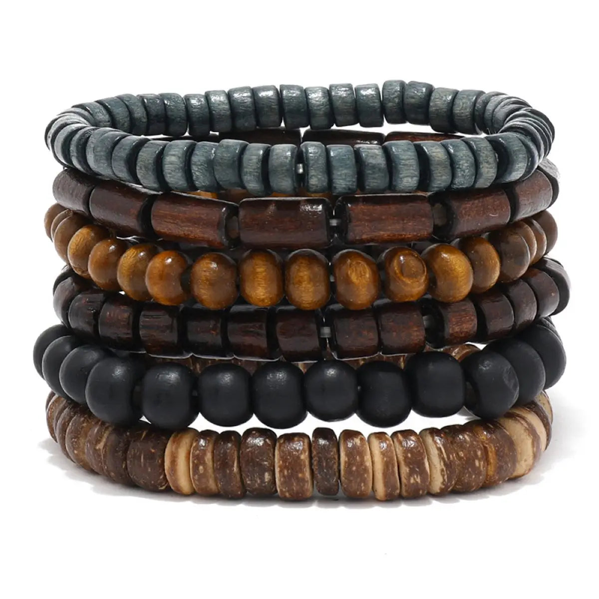 4Pcs Men's Braided Leather Bracelets Set – Vintage Life Tree & Rudder Charms, Wood Beads, Ethnic Tribal Wristbands