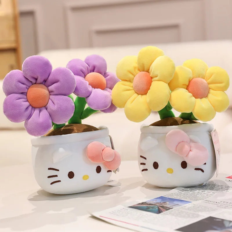 23CM Hello Kitty Plush Toy – Soft Stuffed Animal with Flower Bouquet, Perfect Christmas, Birthday & Graduation Gift