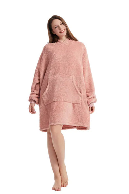 Oversized Fleece Hoodie Blanket - Warm Double-Faced Sherpa Robe with Large Pocket for Women & Men