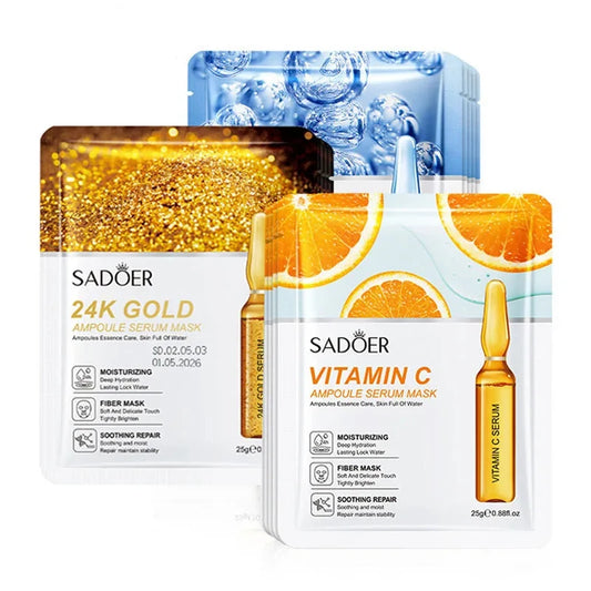 10pcs SADOER 24K Gold Face Masks – Vitamin C & Hyaluronic Acid for Moisturizing, Firming & Hydrating Skin Care